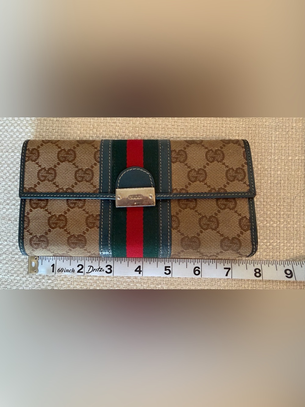 Vintage Gucci Brown Monogram Wallet with Green and Red Web Stripe